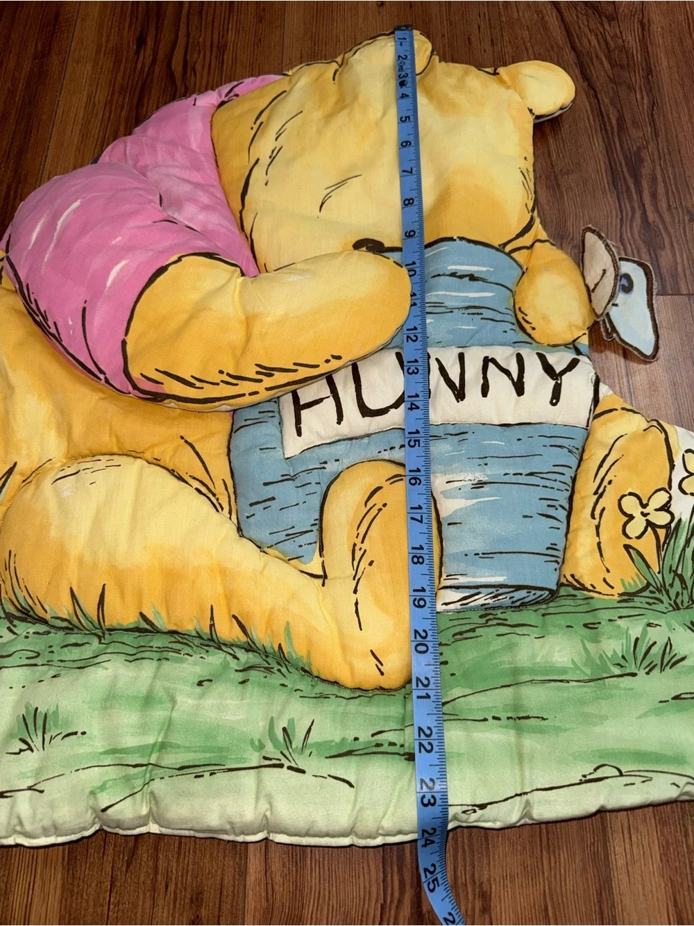 Vintage 90s Quilted Winnie the Pooh Honey Pot Baby Blanket Nursery Wall Decor